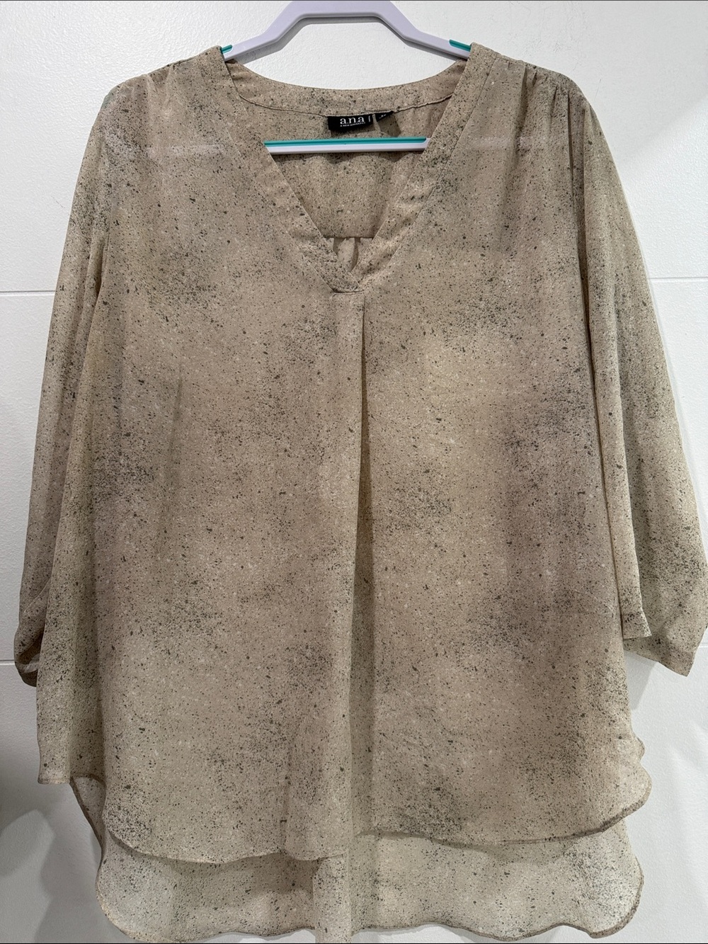 Anna Beige Speckled Sheer V-Neck Blouse
